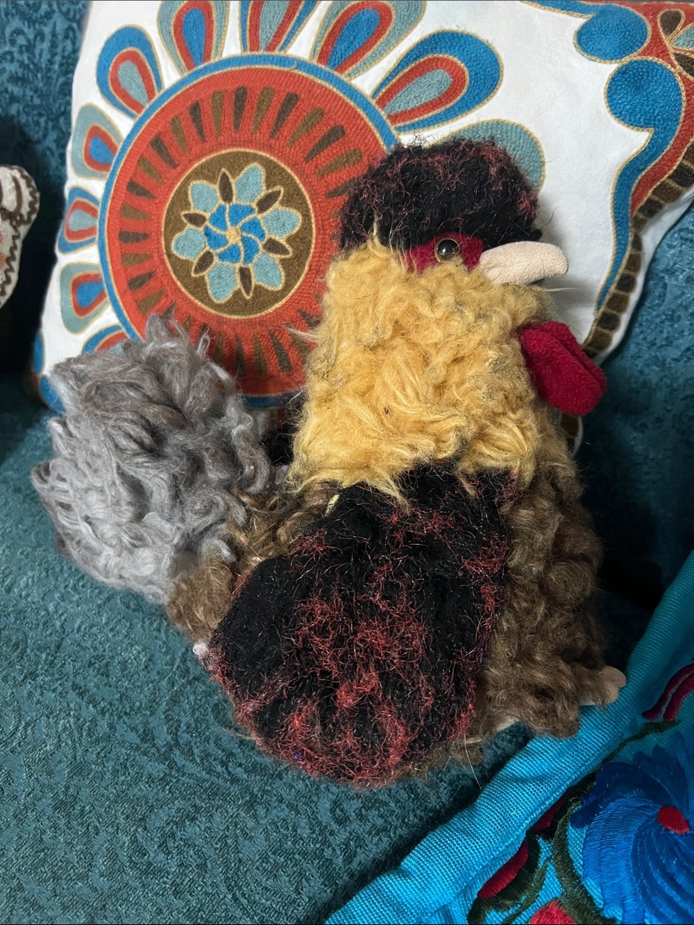 Plush Rooster Stuffie in Yellow, Black & Red